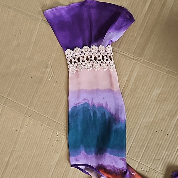 Jessica Simpson Blaire Cole shoulder purple/rust watercolor blouse-L - Picture 7 of 11